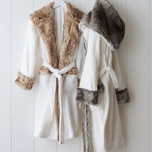 Pottery Barn Faux Fur Ombre Robe with Caramel Trim